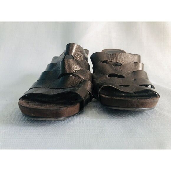 VTG Y2K Bandolino Sandals Size 10 Brown Straps Wedge Slip On Open Toe - Picture 7 of 13